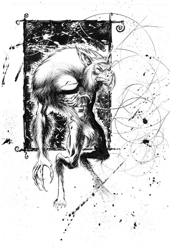 The Brutal Kind werewolf standing final ink doodle