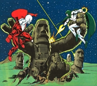 1977 Super DC Calendar for October: Deadman and Spectre vs Easter Island Statues